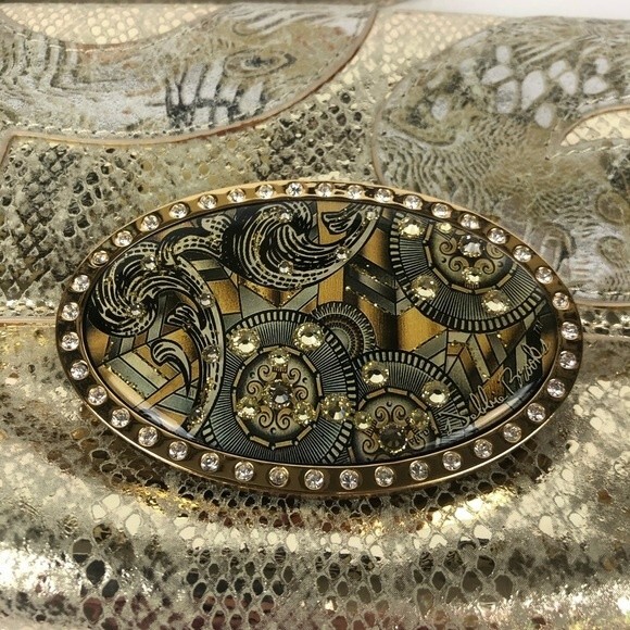 Debbie Brooks NY Gold Silk Screened Handbag Clutch Interchangeable - Picture 2 of 16